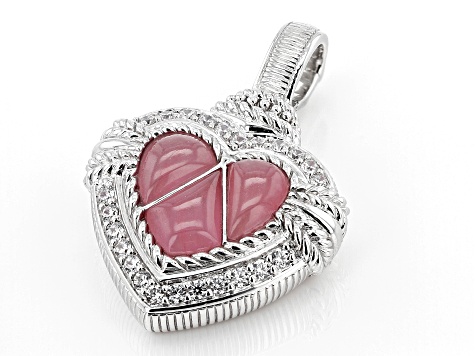 ☆人気☆【TATIANA】☆Rose quartz Lock Heart Long Necklac.e☆ Judith Ripka Pink Jadeite & Cubic Zirconia Rhodium Over