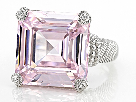 Judith Ripka Pink & White Cubic Zirconia Rhodium Over Sterling Silver Montana Ring 33.86ctw