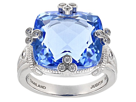 Judith Ripka Lab Blue Quartz With Cubic Zirconia Rhodium Over Sterling Silver Olivia Ring 11.73ctw