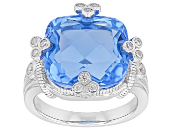 Picture of Judith Ripka Lab Blue Quartz With Cubic Zirconia Rhodium Over Sterling Silver Olivia Ring 11.73ctw