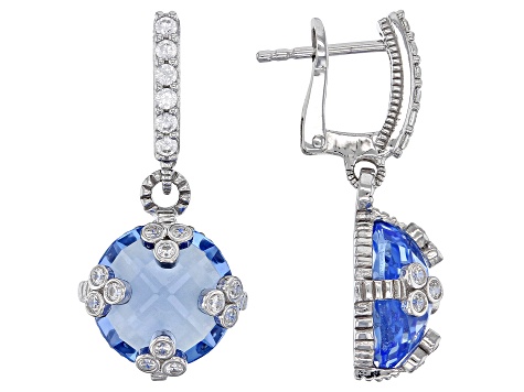 Judith Ripka Lab Blue Quartz & Cubic Zirconia Rhodium Over Sterling Silver Olivia Earrings 12.66ctw