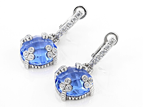 Judith Ripka Lab Blue Quartz & Cubic Zirconia Rhodium Over Sterling Silver Olivia Earrings 12.66ctw