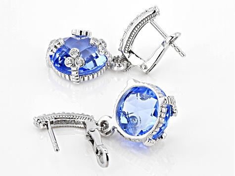 Judith Ripka Lab Blue Quartz & Cubic Zirconia Rhodium Over Sterling Silver Olivia Earrings 12.66ctw