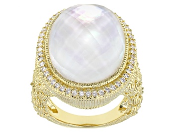 Picture of Judith Ripka Mother-of-Pearl, Crystal Quartz Doublet & Cubic Zirconia 14k Gold Clad Aurora Ring