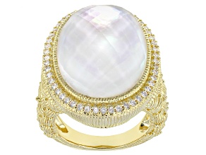 Judith Ripka Mother-of-Pearl, Crystal Quartz Doublet & Cubic Zirconia 14k Gold Clad Aurora Ring