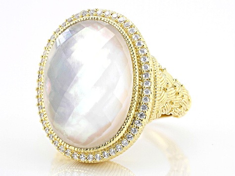 Judith Ripka Mother-of-Pearl, Crystal Quartz Doublet & Cubic Zirconia 14k Gold Clad Aurora Ring