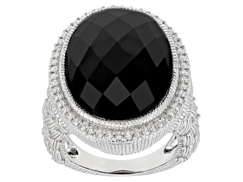Picture of Judith Ripka Black Onyx and Cubic Zirconia Rhodium Over Sterling Silver Aurora Ring 0.71ctw