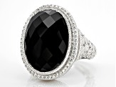 Judith Ripka Black Onyx and Cubic Zirconia Rhodium Over Sterling Silver Aurora Ring 0.71ctw