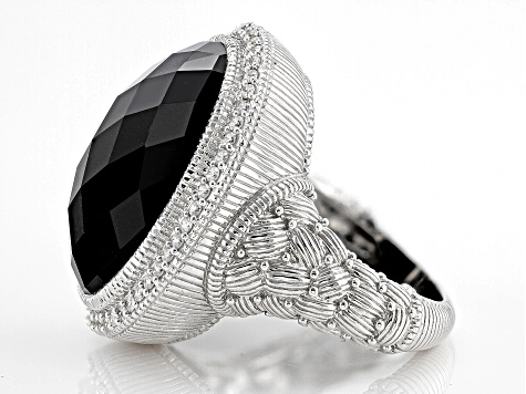 Judith Ripka Black Onyx and Cubic Zirconia Rhodium Over Sterling Silver Aurora Ring 0.71ctw