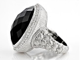 Judith Ripka Black Onyx and Cubic Zirconia Rhodium Over Sterling Silver Aurora Ring 0.71ctw