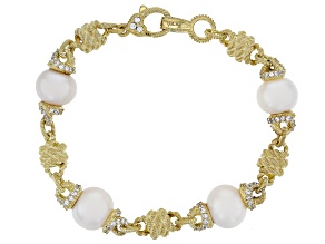 Judith Ripka Cultured Freshwater Pearl & Cubic Zirconia 14k Gold Clad Colette Bracelet 2.71ctw