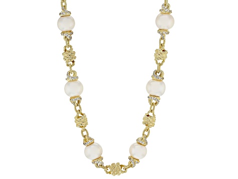 Judith Ripka Cultured Freshwater Pearl & Cubic Zirconia 14k Gold Clad Colette Necklace 6.60ctw