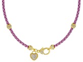 Judith Ripka Cubic Zirconia Braided Metallic Pink Faux Leather&14k Gold Clad Verona Necklace 3.25ctw
