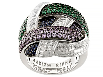 Picture of Judith Ripka Multi-Gemstone Rhodium Over Sterling Silver Verona Challah Rainbow Ring 1.99ctw