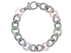 Judith Ripka Multi-Gemstone Rhodium Over Sterling Silver Verona Rainbow Curb Link Bracelet 0.17ctw