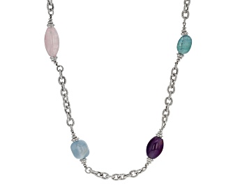 Picture of Judith Ripka Multi-Gemstone Rhodium Over Sterling Silver Verona Rainbow Nugget Chain Necklace