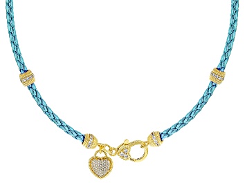 Picture of Judith Ripka Cubic Zirconia Braided Turquoise Faux Leather & 14k Gold Clad Verona Necklace 3.25ctw