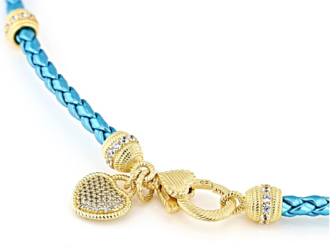 Judith Ripka Cubic Zirconia Braided Turquoise Faux Leather & 14k Gold Clad Verona Necklace 3.25ctw