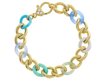 Picture of Judith Ripka Multi-Gemstone 14k Gold Clad Verona Rainbow Curb Link Bracelet 0.17ctw