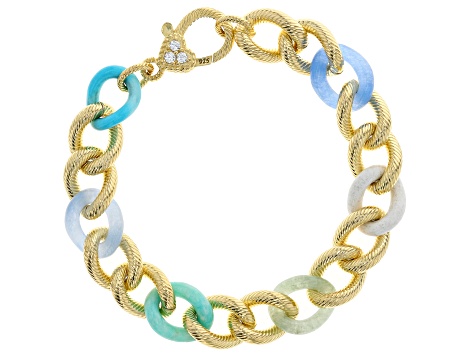 Judith Ripka Multi-Gemstone 14k Gold Clad Verona Rainbow Curb Link Bracelet 0.17ctw