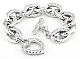 Judith Ripka Cubic Zirconia Rhodium Over Sterling Silver Verona Heart Toggle Bracelet 0.11ctw
