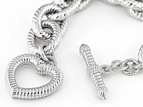 Judith Ripka Cubic Zirconia Rhodium Over Sterling Silver Verona Heart Toggle Bracelet 0.11ctw