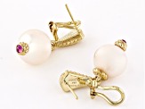 Judith Ripka Cultured Freshwater Pearl With Ruby 14k Gold Clad Colette Dangle Earrings
