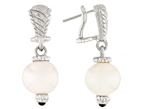 Judith Ripka Cultured Freshwater Pearl With Sapphire Rhodium Over Sterling Silver Colette Earrings