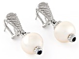 Judith Ripka Cultured Freshwater Pearl With Sapphire Rhodium Over Sterling Silver Colette Earrings