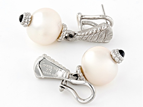 Judith Ripka Cultured Freshwater Pearl With Sapphire Rhodium Over Sterling Silver Colette Earrings