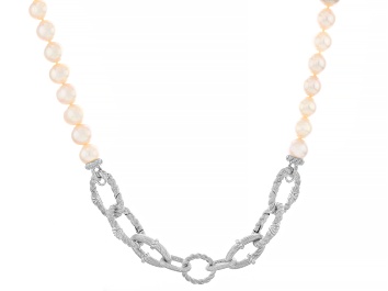 Picture of Judith Ripka Cultured Freshwater Pearl With Sapphire Rhodium Over Silver PN Colette Necklace 0.30ctw