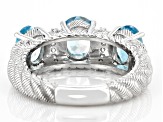 Judith Ripka Blue Zircon With Cubic Zirconia Rhodium Over Silver Imperial 3-Stone Band Ring 3.55ctw