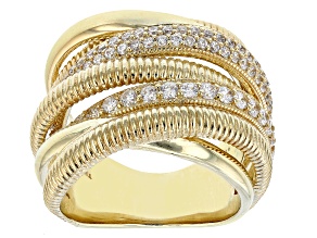 Judith Ripka Cubic Zirconia 14k Gold Clad Jubilee 7 Band Highway Ring 1.53ctw