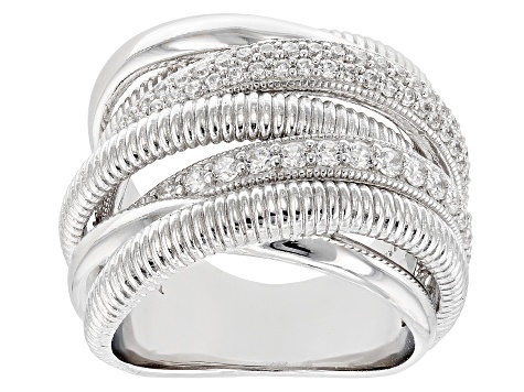 Judith Ripka Cubic Zirconia Rhodium Over Sterling Silver Jubilee 7 Band Highway Ring 1.53ctw