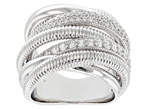 Judith Ripka Cubic Zirconia Rhodium Over Sterling Silver Jubilee 7 Band Highway Ring 1.53ctw