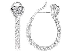 Judith Ripka Cubic Zirconia Rhodium Over Sterling Silver Romance Heart Hoop Earrings 0.54ctw