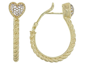 Picture of Judith Ripka Cubic Zirconia 14k Gold Clad Romance Pave Heart Hoop Earrings 0.54ctw