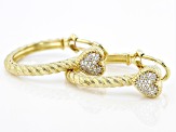 Judith Ripka Cubic Zirconia 14k Gold Clad Romance Pave Heart Hoop Earrings 0.54ctw
