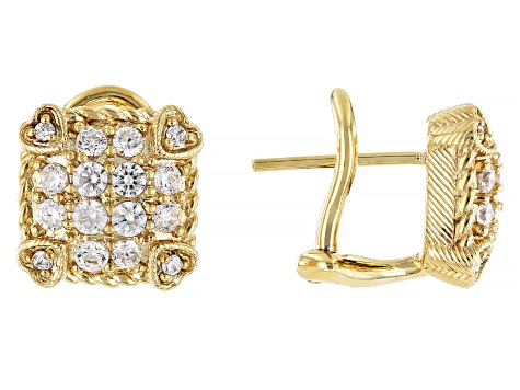 Judith Ripka Cubic Zirconia 14k Gold Clad Olivia Pave Stud Earrings 1.20ctw