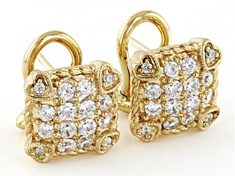 Judith Ripka Cubic Zirconia 14k Gold Clad Olivia Pave Stud Earrings 1.20ctw
