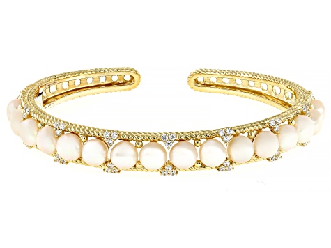 Judith Ripka Cultured Freshwater Pearl With Cubic Zirconia 14k Gold Clad Colette Bracelet 1.10ctw