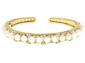 Cultured Freshwater Pearl With Cubic Zirconia 14k Gold Clad Colette Bracelet 1.10ctw