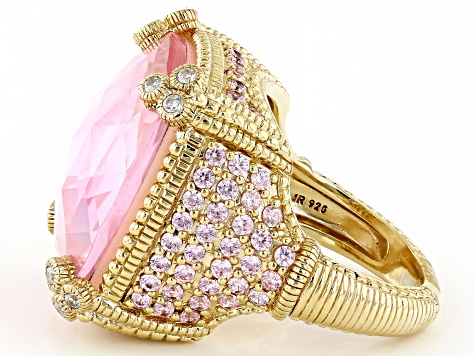 Judith Ripka Mother-Of-Pearl Doublet With Cubic Zirconia 14k Gold Clad Monaco Ring 2.50ctw