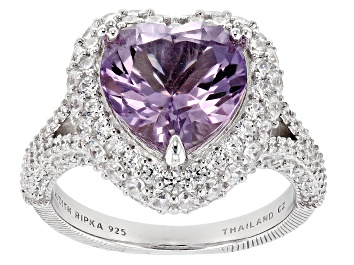 Picture of Judith Ripka Amethyst With Cubic Zirconia Rhodium Over Sterling Silver Romance Heart Ring 4.70ctw
