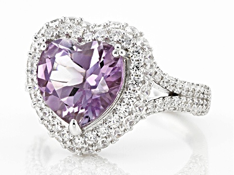 Judith Ripka Amethyst With Cubic Zirconia Rhodium Over Sterling Silver Romance Heart Ring 4.70ctw