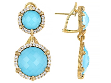 Picture of Judith Ripka Turquoise Simulant Doublet & Cubic Zirconia 14k Gold Clad Double Eclipse Drop Earrings
