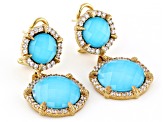 Judith Ripka Turquoise Simulant Doublet & Cubic Zirconia 14k Gold Clad Double Eclipse Drop Earrings