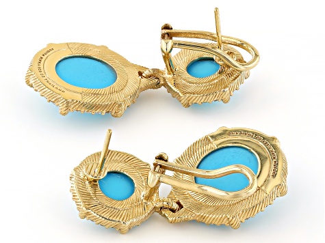 Judith Ripka Turquoise Simulant Doublet & Cubic Zirconia 14k Gold Clad Double Eclipse Drop Earrings