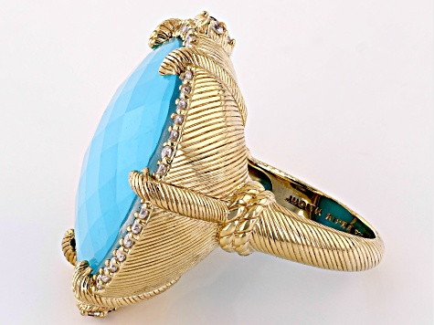 Judith Ripka Turquoise Simulant Doublet With Cubic Zirconia 14k Gold Clad Eclipse Statement Ring