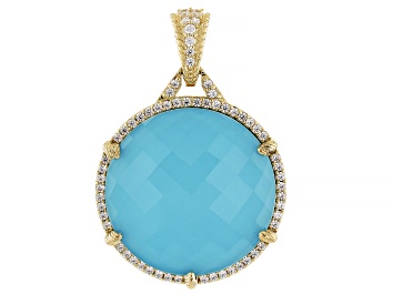 Picture of Judith Ripka Turquoise Simulant Doublet With Cubic Zirconia 14k Gold Clad Eclipse Enhancer 1.70ctw